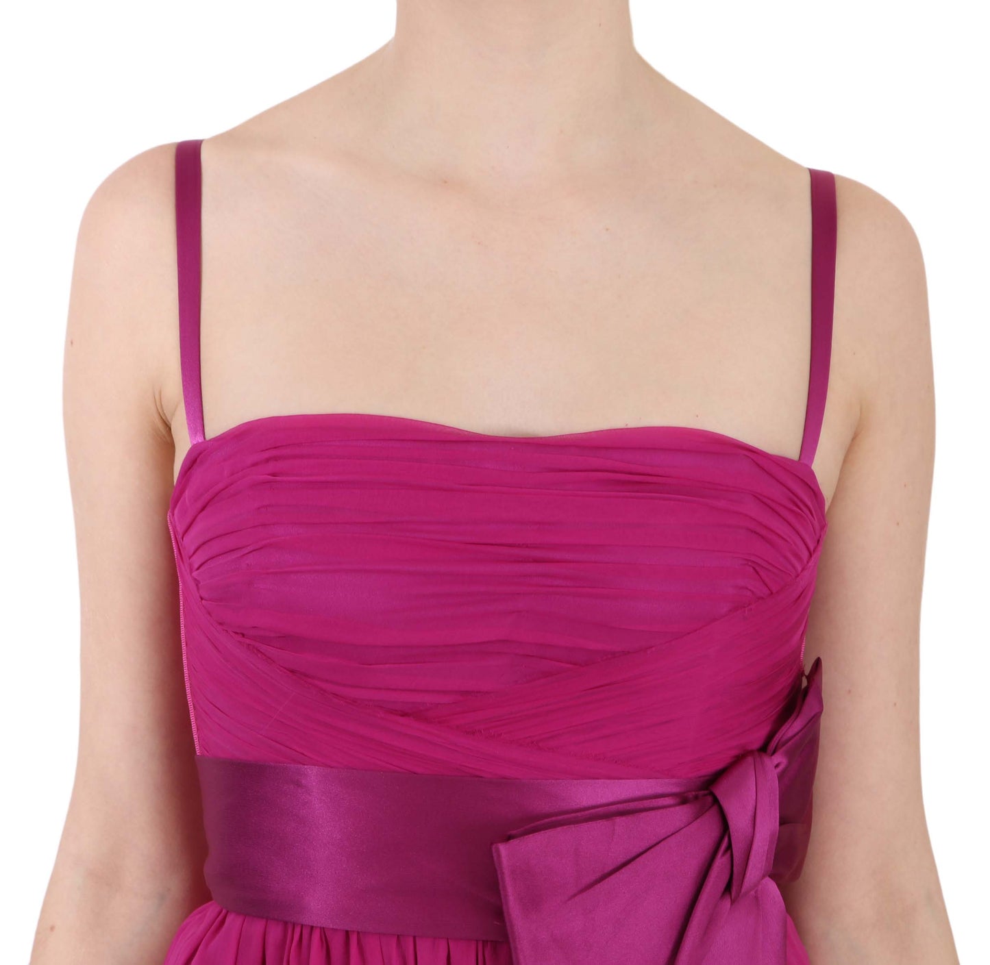 Dolce & Gabbana Fuchsia Pinkes ärmelloses Seidenkleid mit Schleife