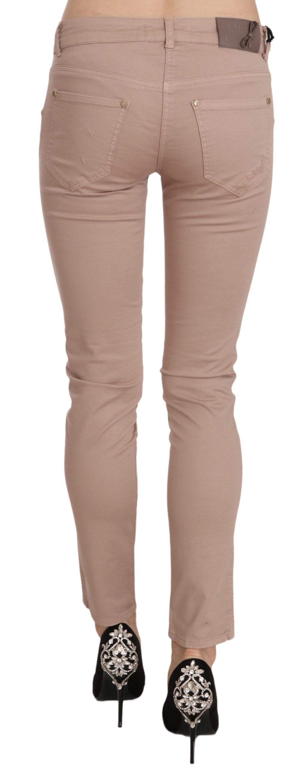 CRISTINAEFFE Braune Slim Fit Skinny-Hose aus Baumwolle mit niedriger Taille
