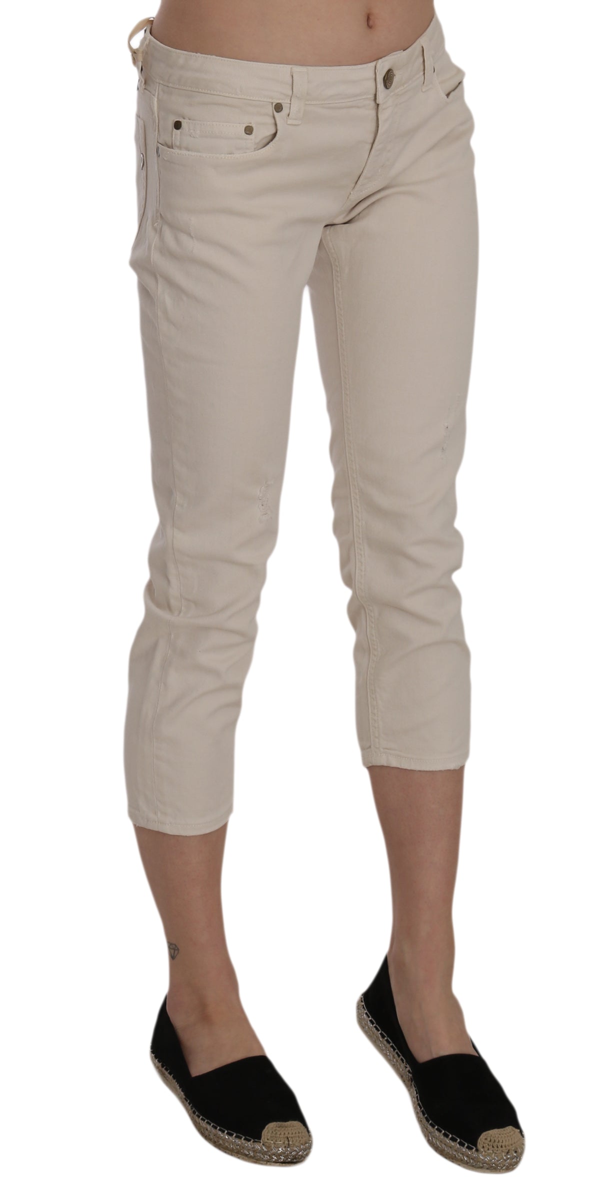 Dondup Beigefarbene Baumwoll-Stretch-Capri-Jeans mit niedriger Taille und schmalem Schnitt