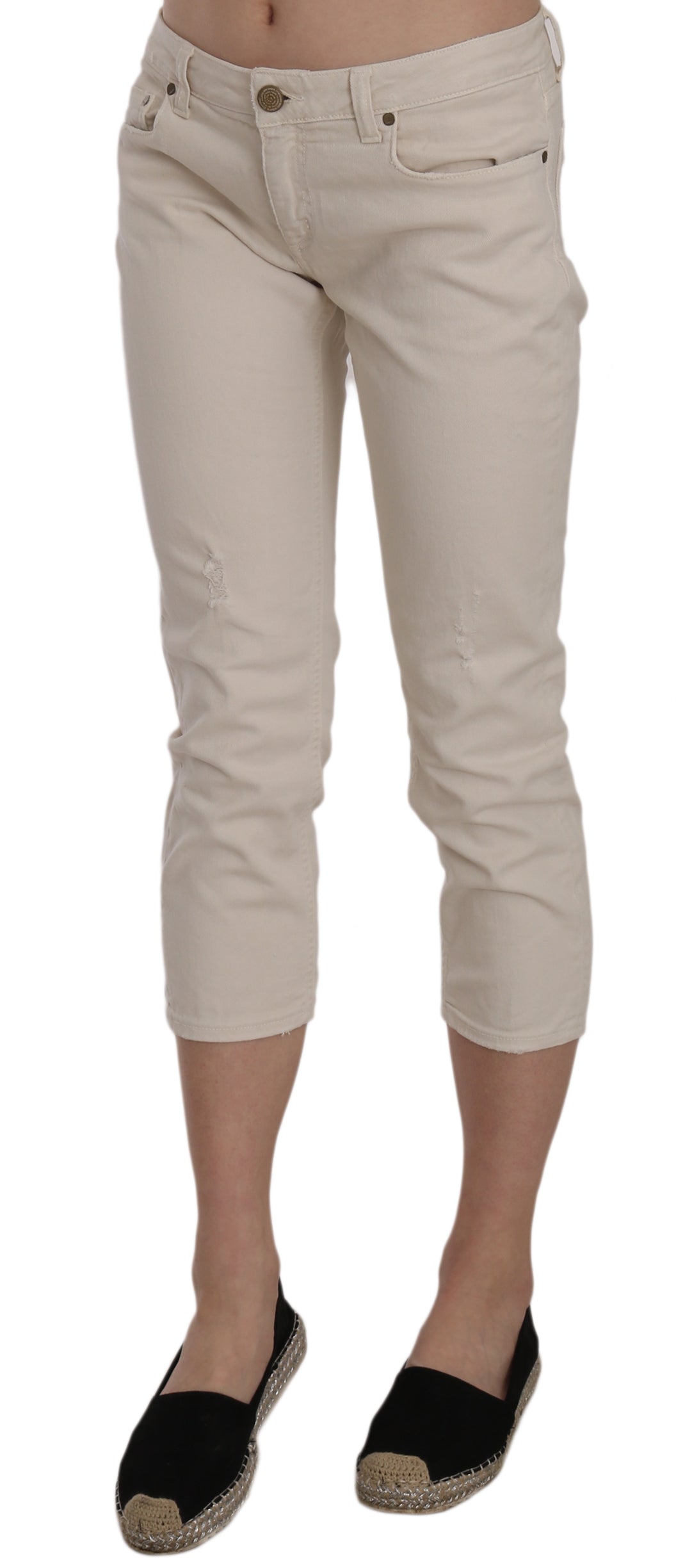 Dondup Beigefarbene Baumwoll-Stretch-Capri-Jeans mit niedriger Taille und schmalem Schnitt
