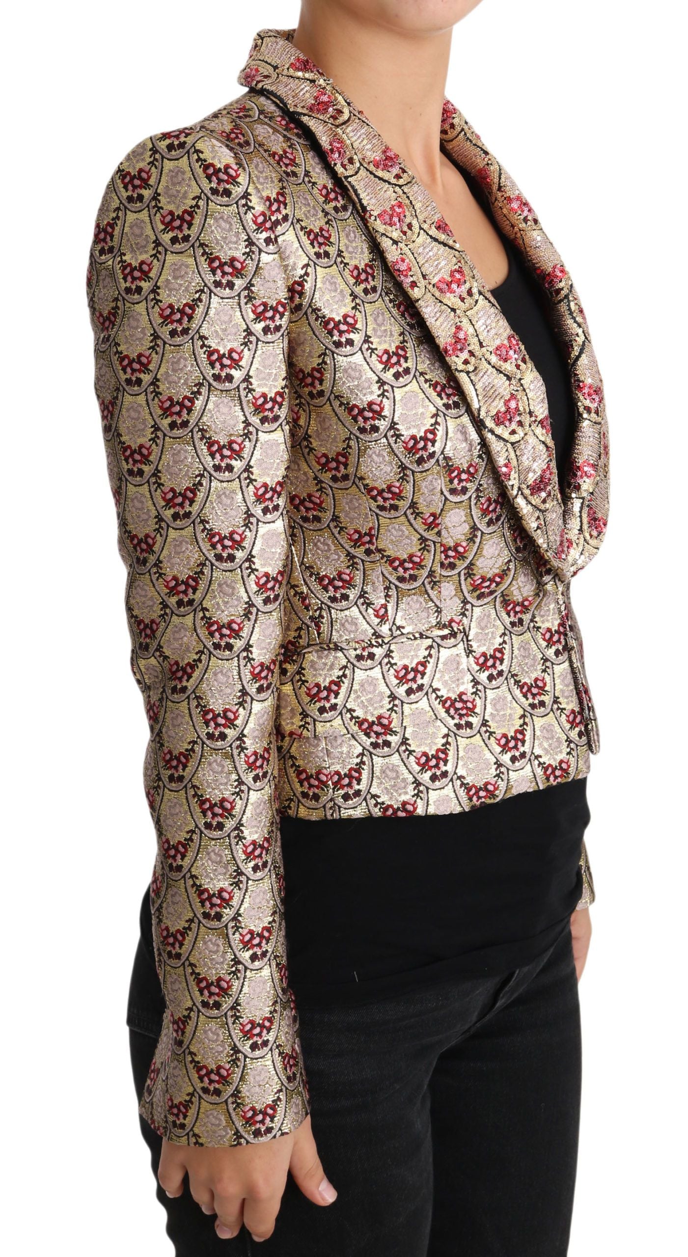 Dolce & Gabbana Gold Floral Pailletten Blazer Mantel Jacke