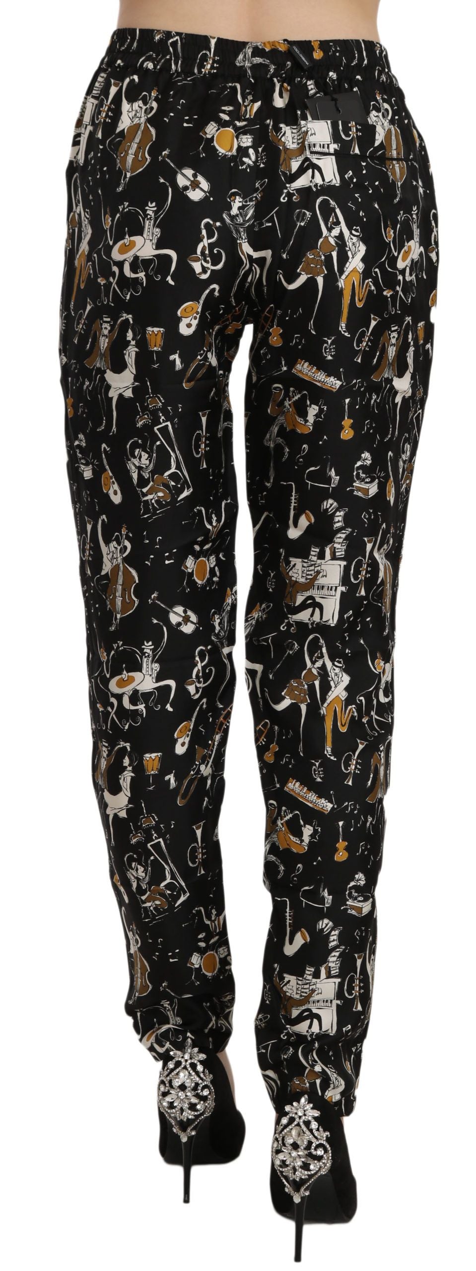 Dolce & Gabbana Schwarze Jazz Club Print Tapered Pants mit hoher Taille