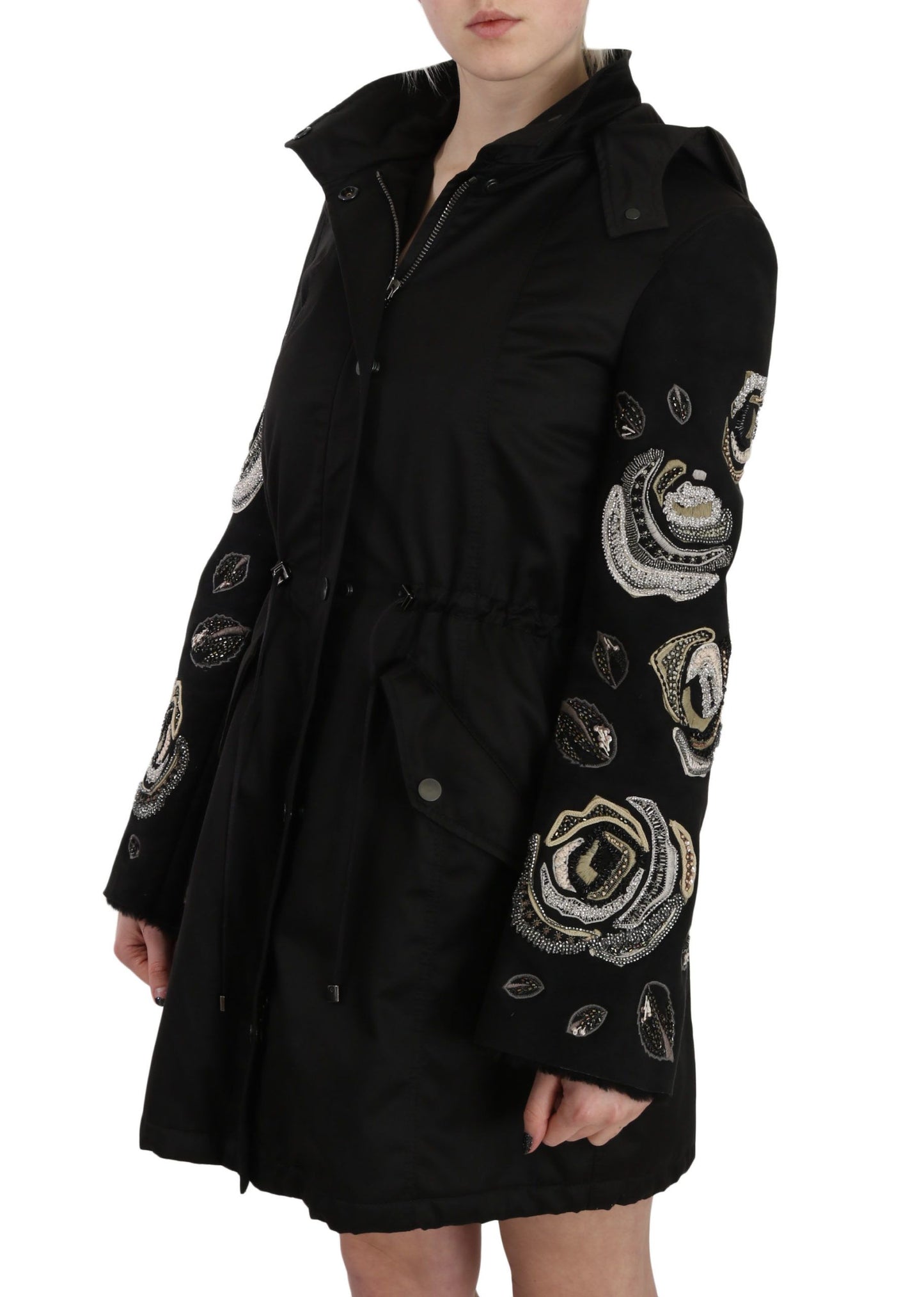 John Richmond Floral Pailletten Perlen Jacke mit Kapuze Mantel