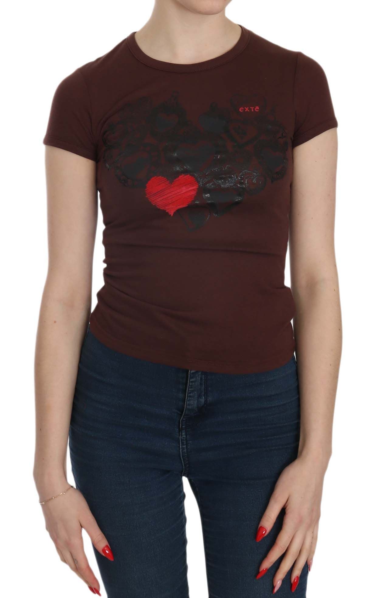 Exte Braunes Herz kurzärmeliges lässiges T-Shirt Top