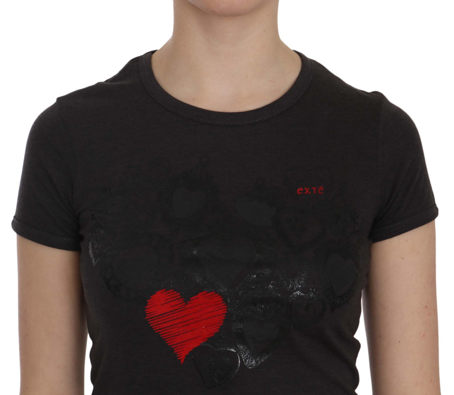 Exte Schwarzes Herz Print Kurzarm Freizeithemd Top