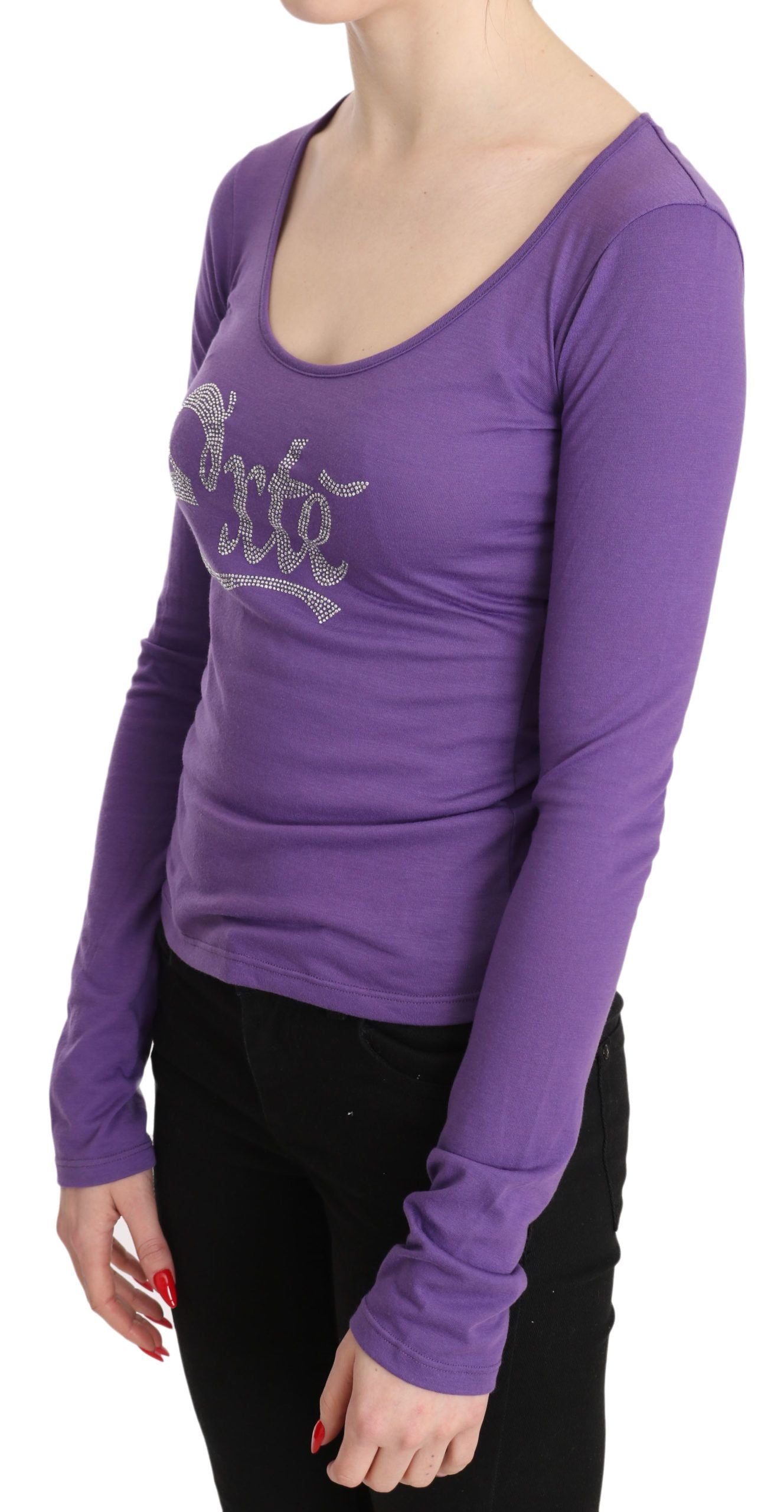Lila Exte Crystal verschönert Langarm Top Bluse