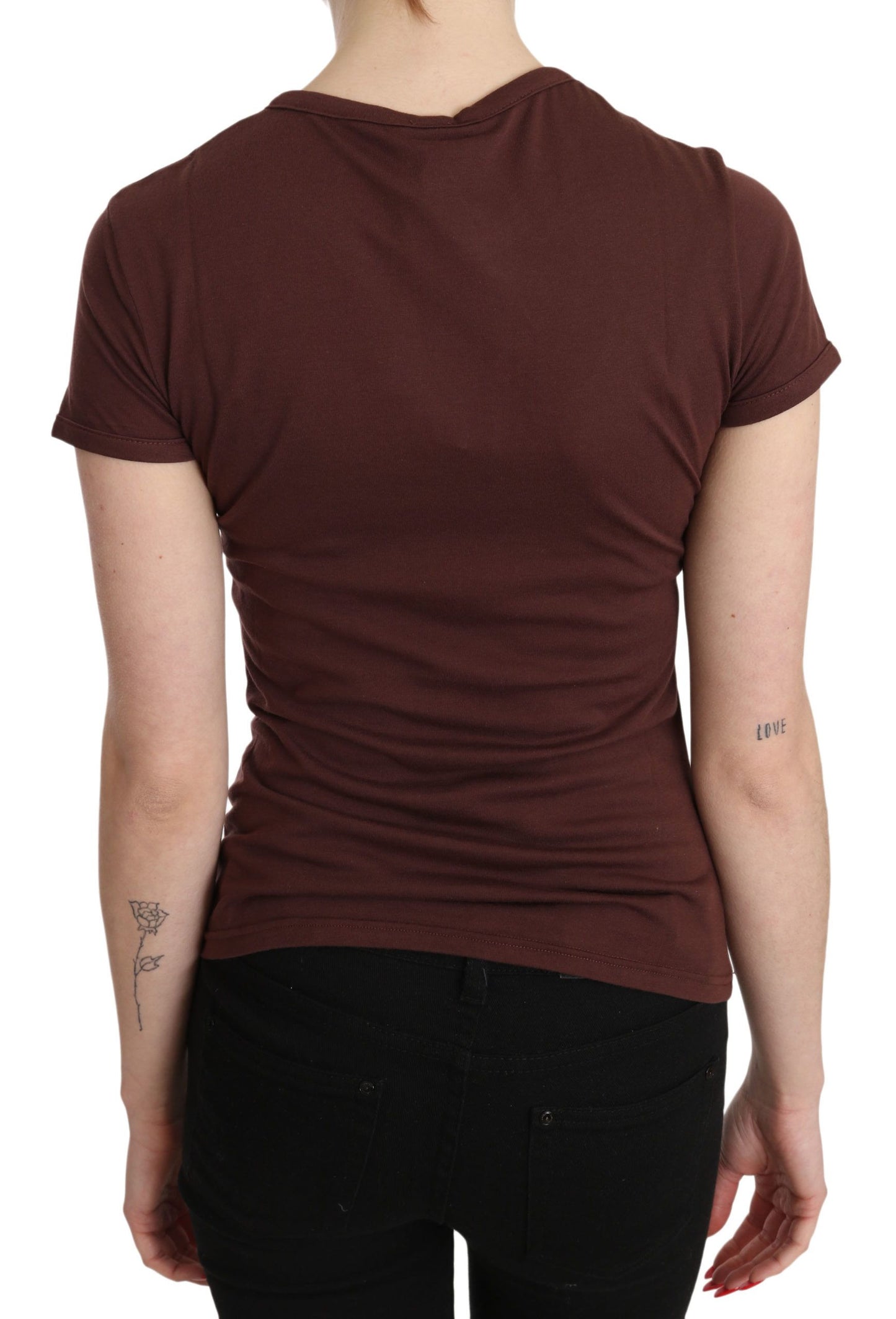 Exte Braunes Herz-T-Shirt mit Rundhalsausschnitt