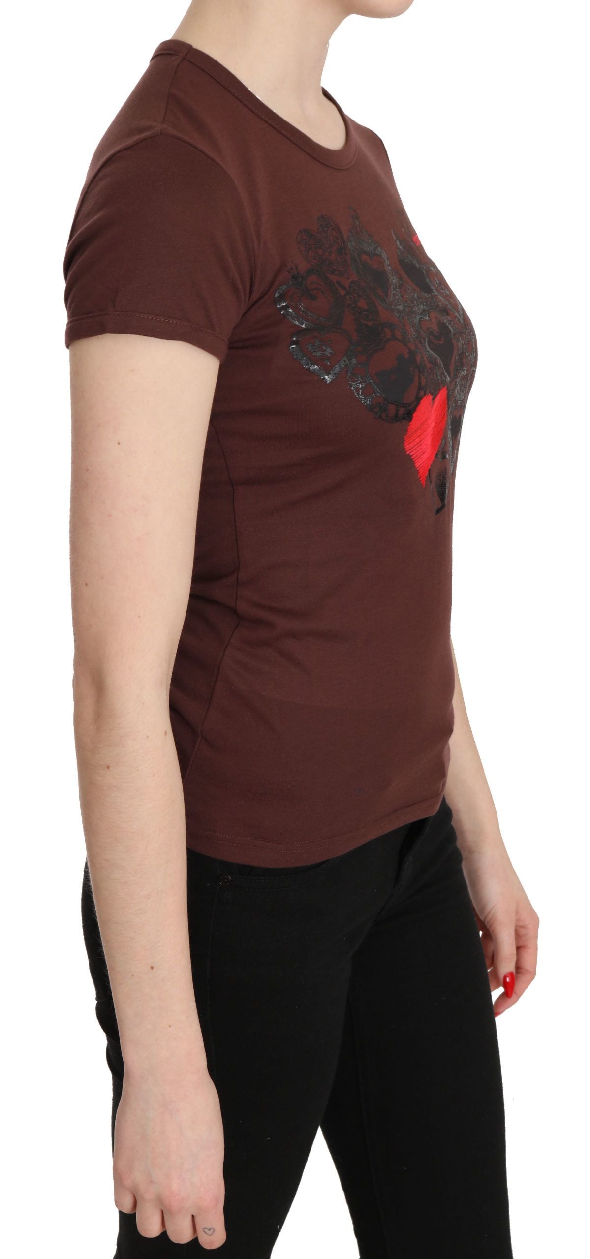 Exte Braunes Herz-T-Shirt mit Rundhalsausschnitt