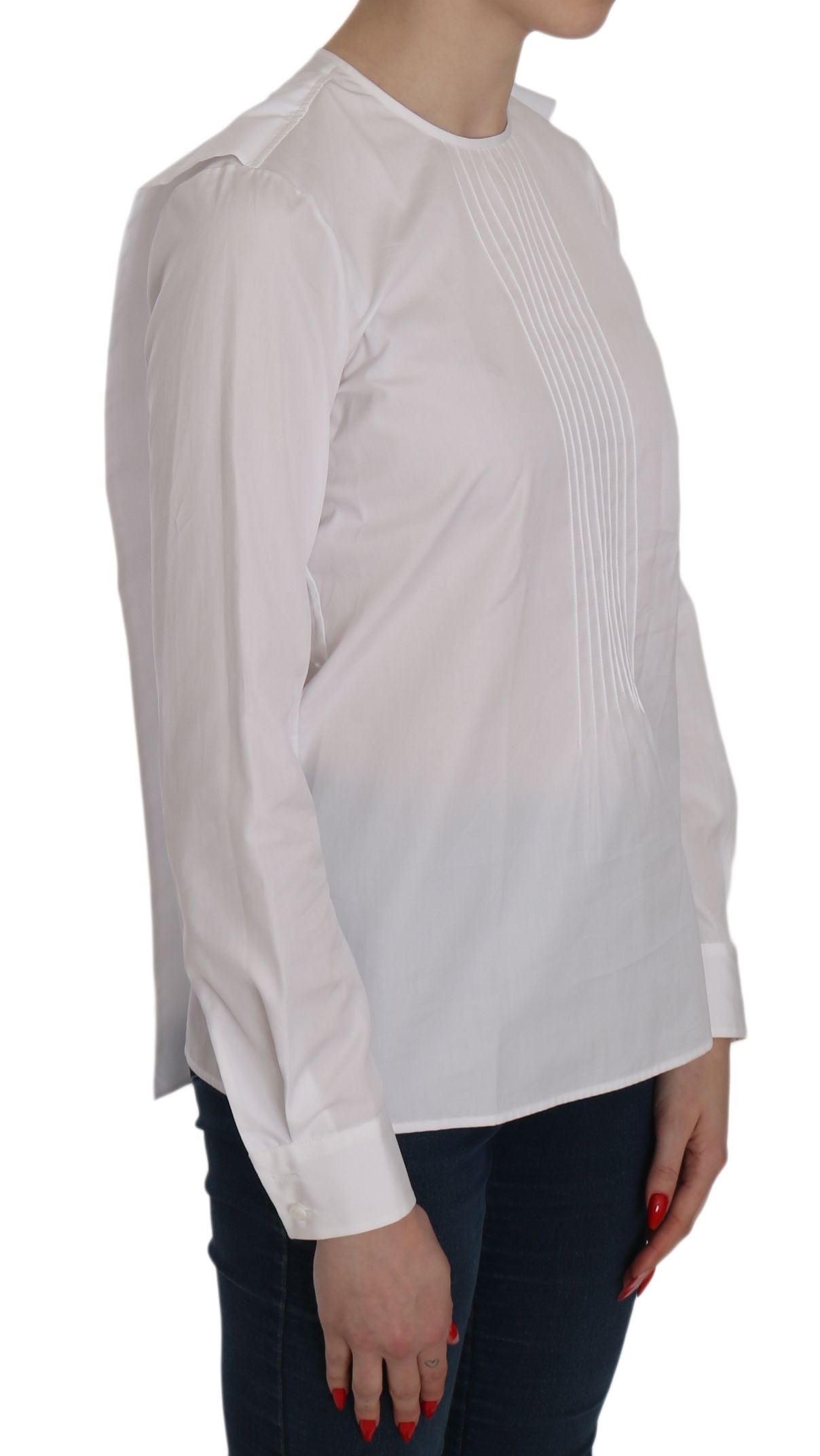 Dsquared² Weiße Bluse mit Rundhalsausschnitt und langen Ärmeln aus Baumwolle