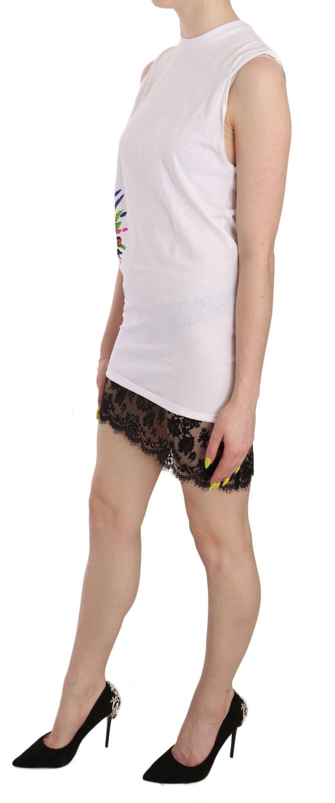 Dsquared² Weißes bedrucktes Rundhalsausschnitt-Bodycon-Minikleid ohne Ärmel