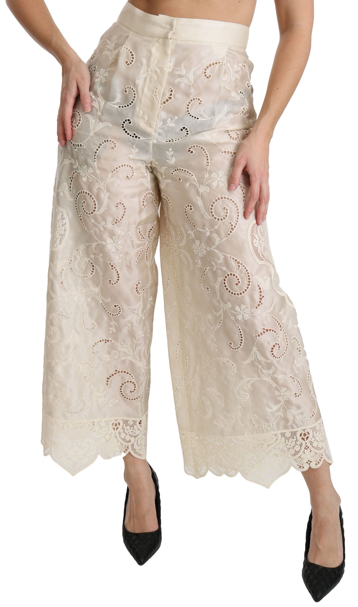 Dolce & Gabbana Gekürzte Palazzo-Hose mit hoher Taille in Creme