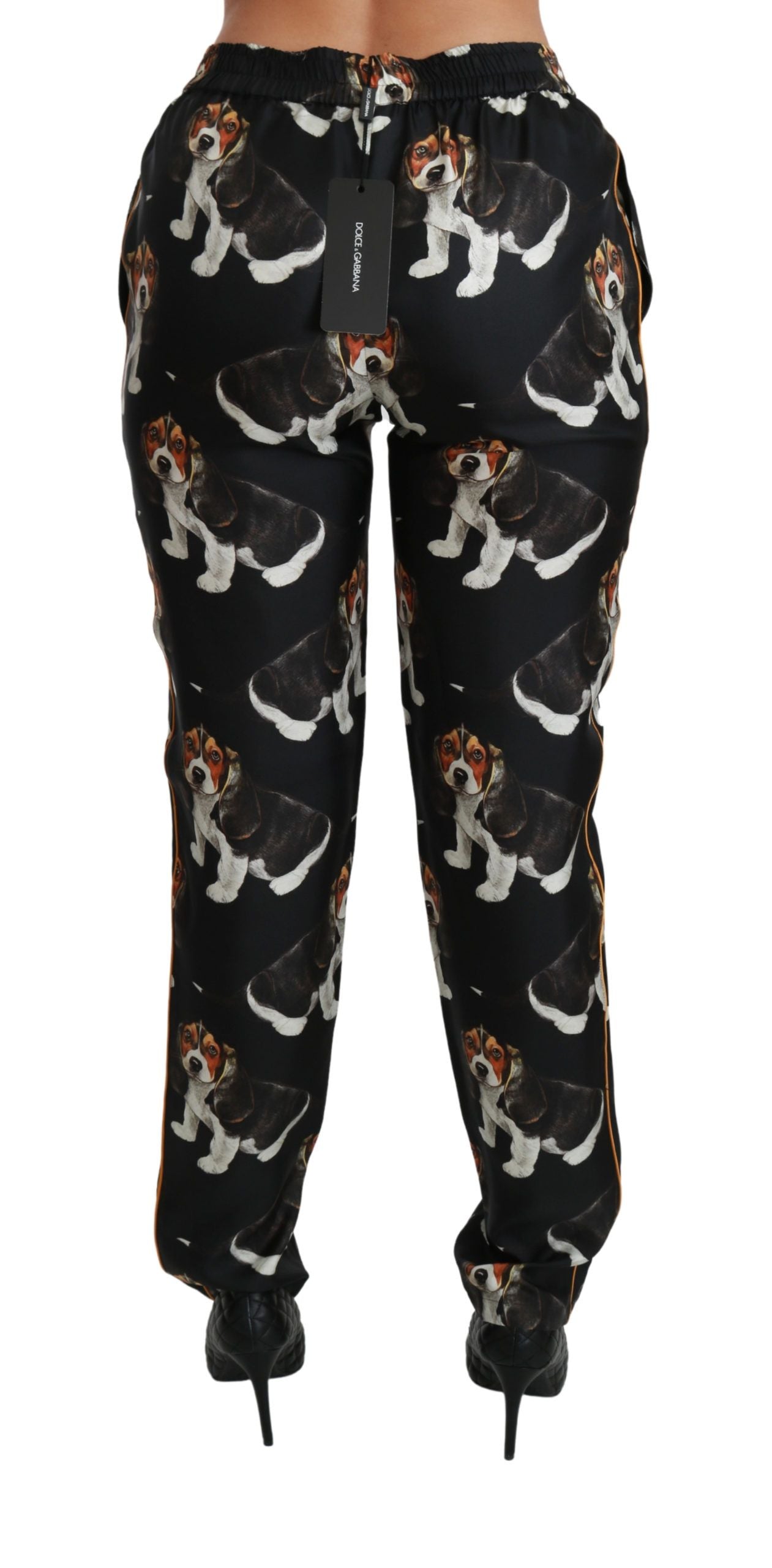 Dolce & Gabbana Schwarzer Welpenhund Mittlere Taille Skinny Seidenhosen