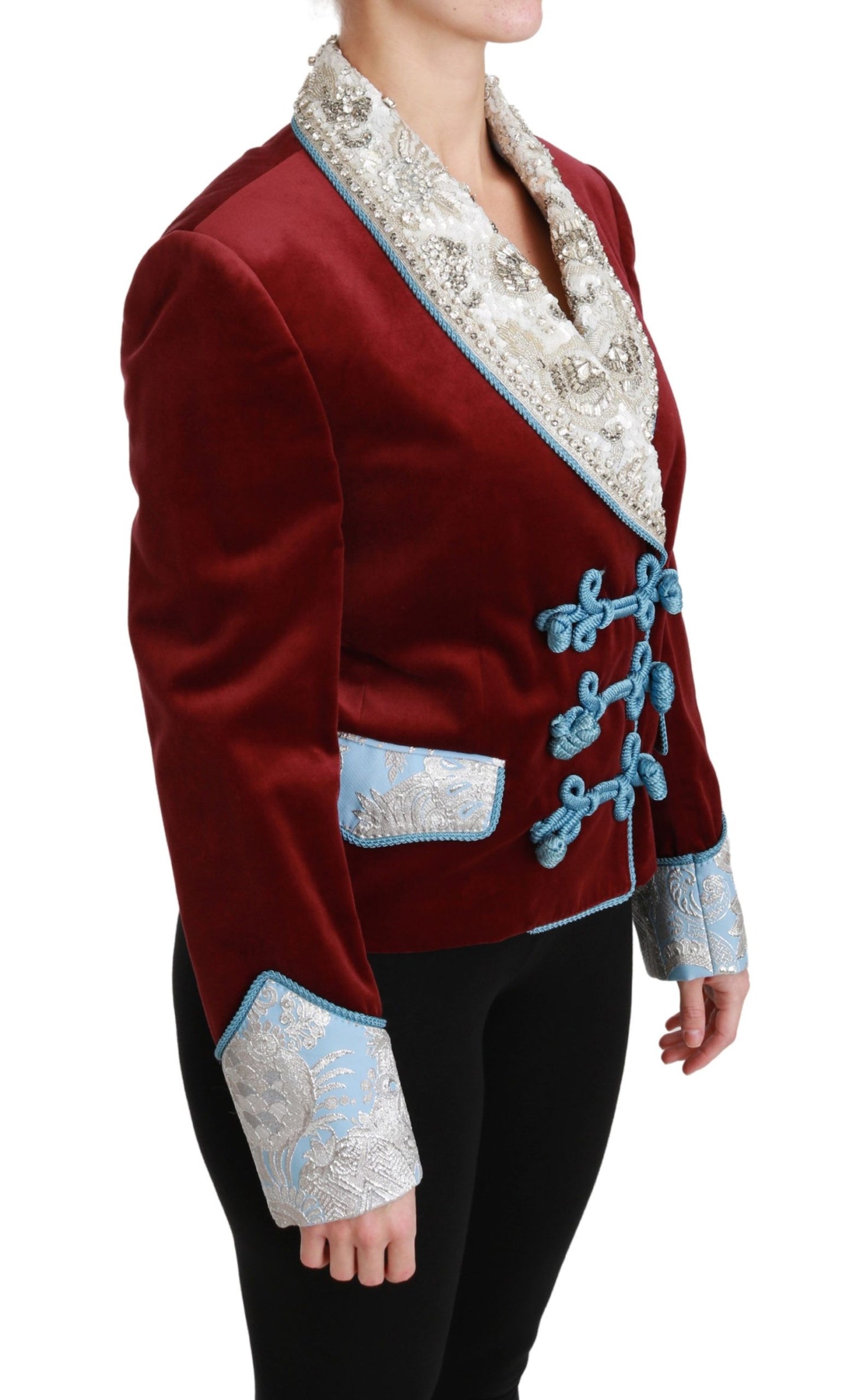 Dolce & Gabbana Roter Samt Barock Kristall Blazer Jacke