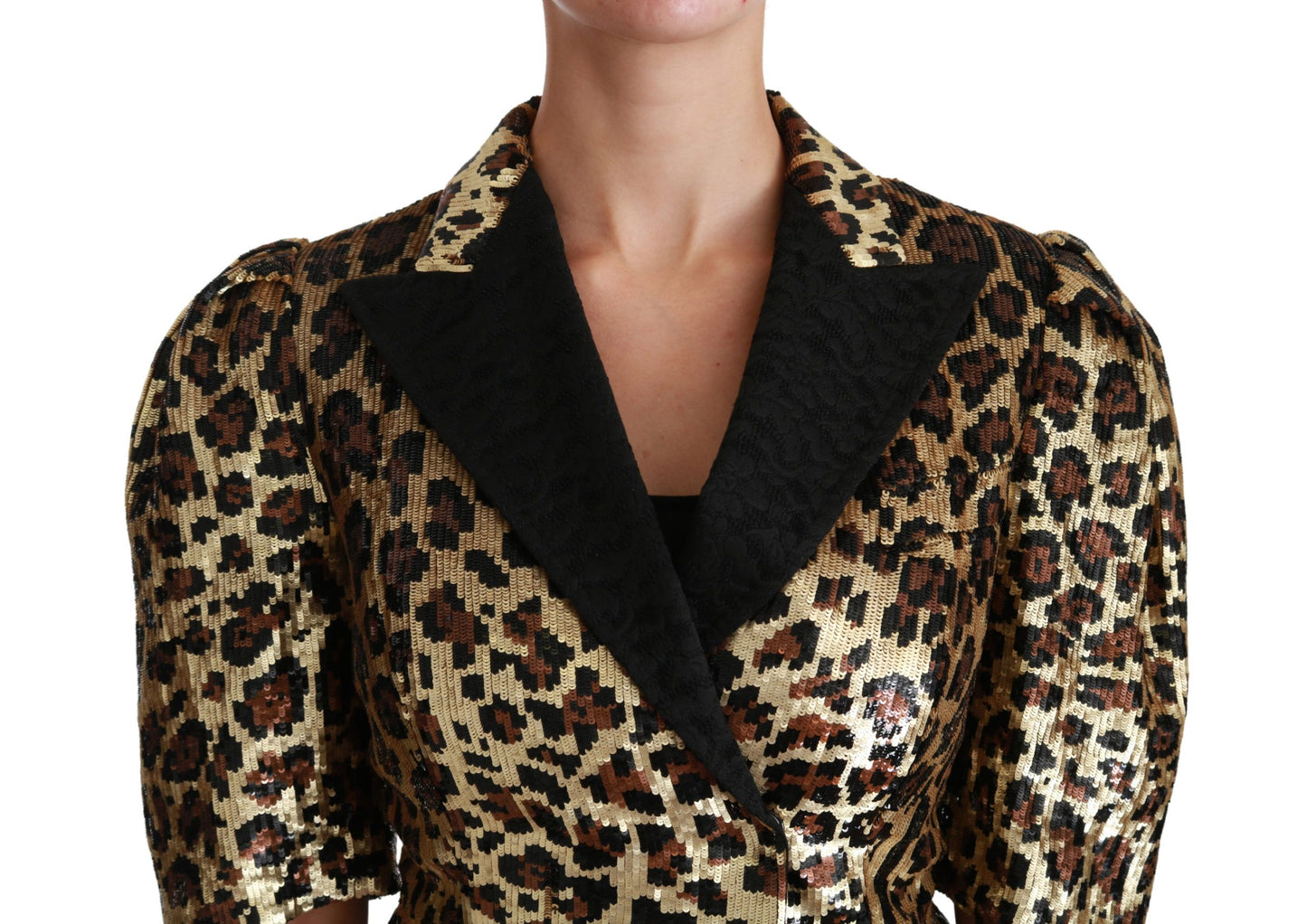 Dolce & Gabbana Blazer Gold Leopard Pailletten Jacke