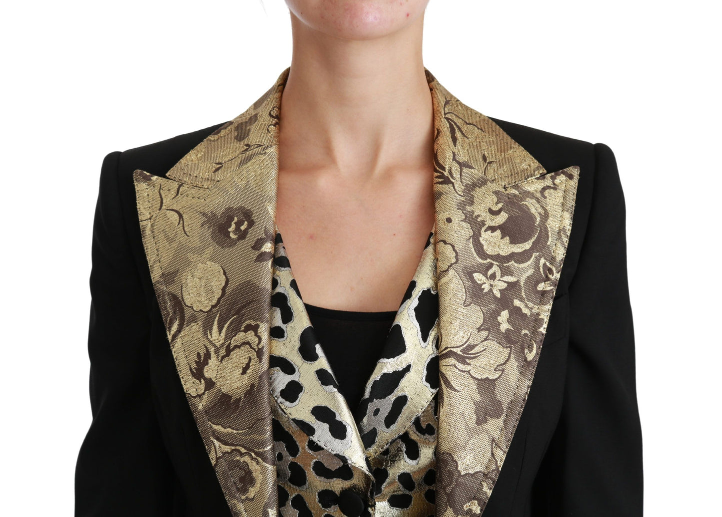 Dolce & Gabbana Schwarze Jacquard-Weste Blazermantel Wolljacke
