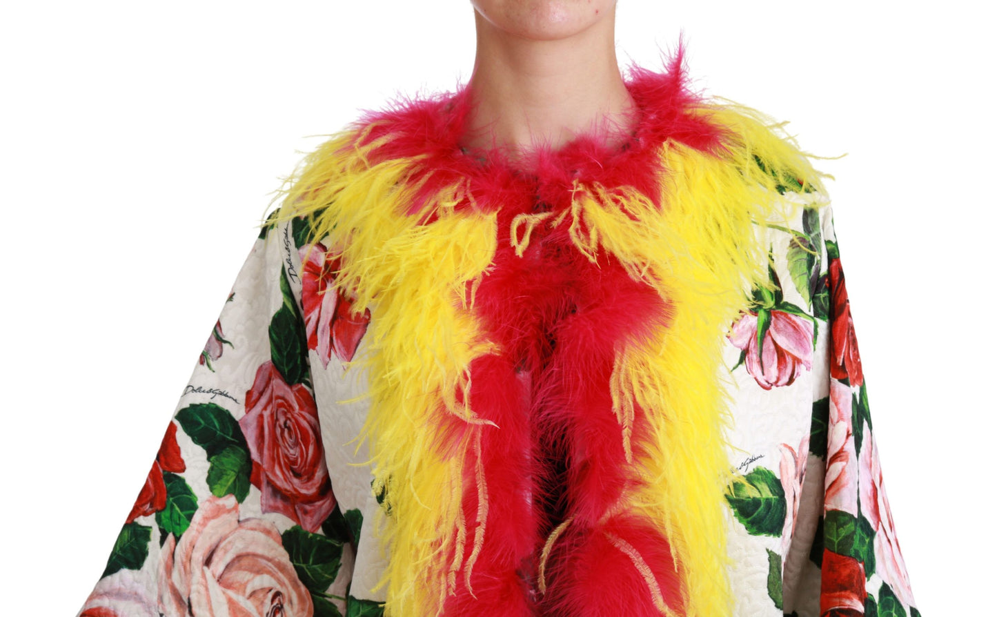 Dolce & Gabbana Weißer geblümter Mantel Capte Fur Roses Jacke