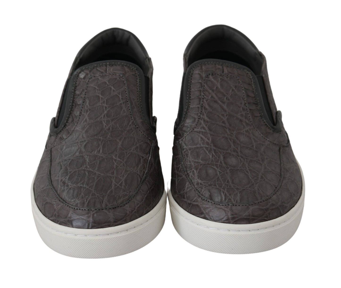 Dolce & Gabbana Graues Leder Flache Kaiman Herren Loafers Schuhe