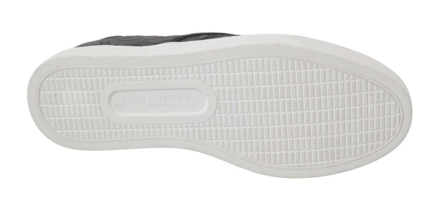 Dolce & Gabbana Graues Leder Flache Kaiman Herren Loafers Schuhe