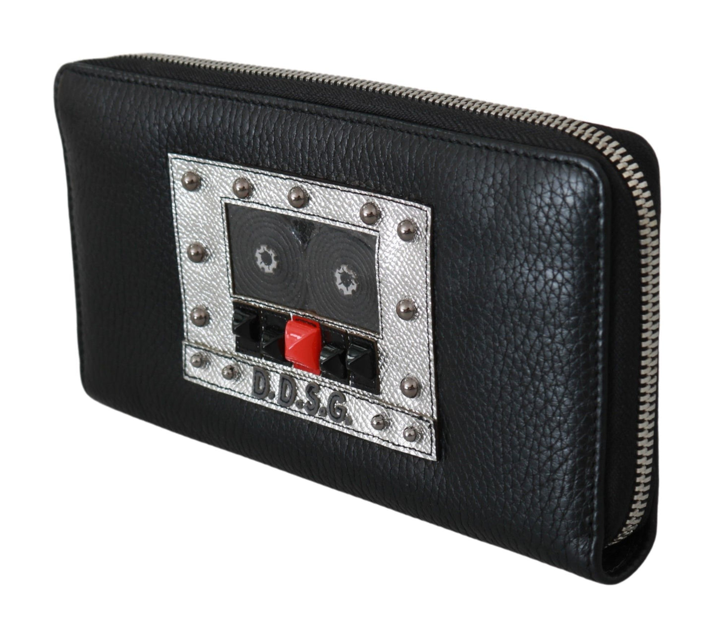 Dolce & Gabbana Schwarzer Herren-Reißverschluss Continental Geldbörse 100% Leder Brieftasche