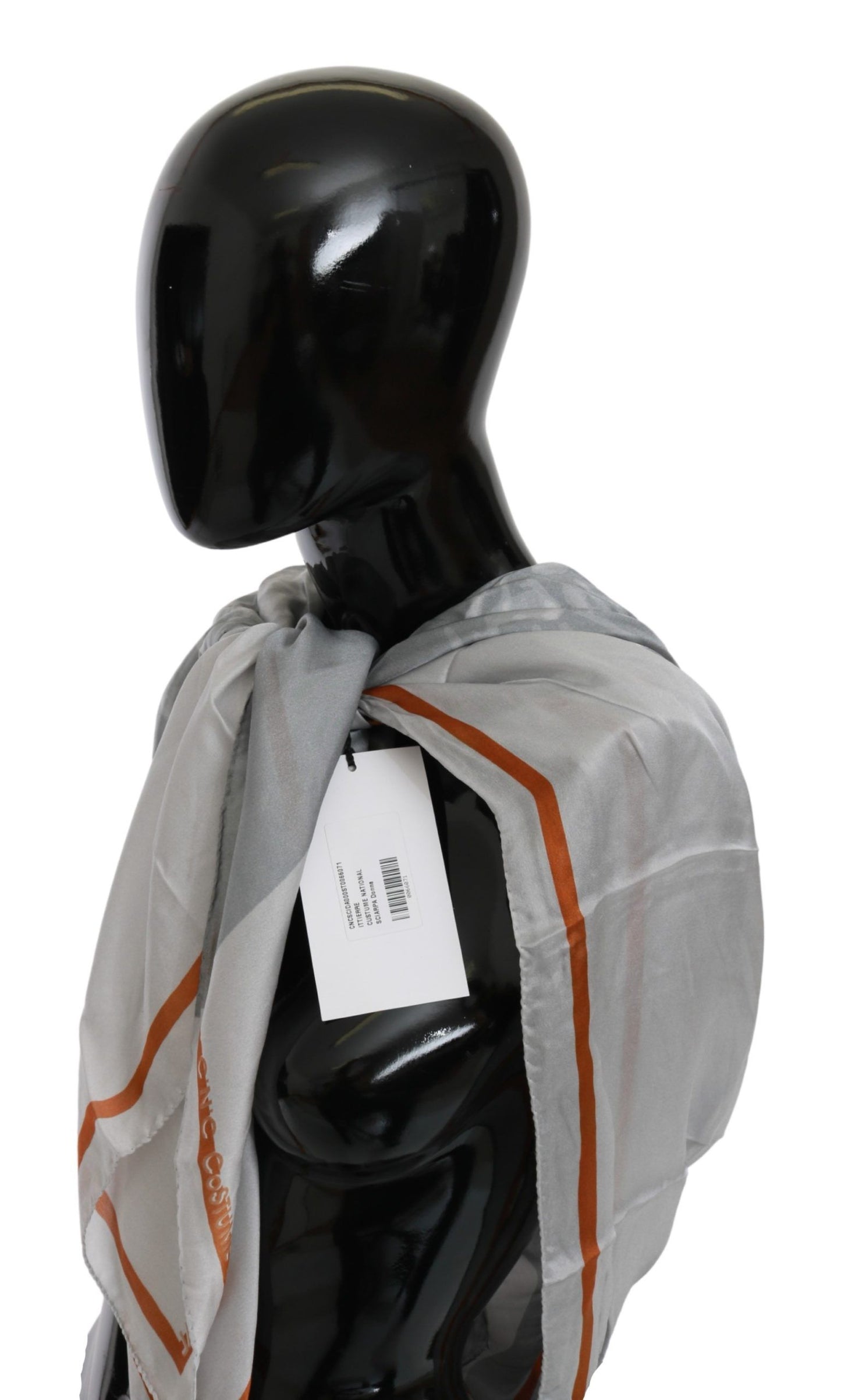 Costume National Grauer orangefarbener Seiden-Foulard-Wickeltuch