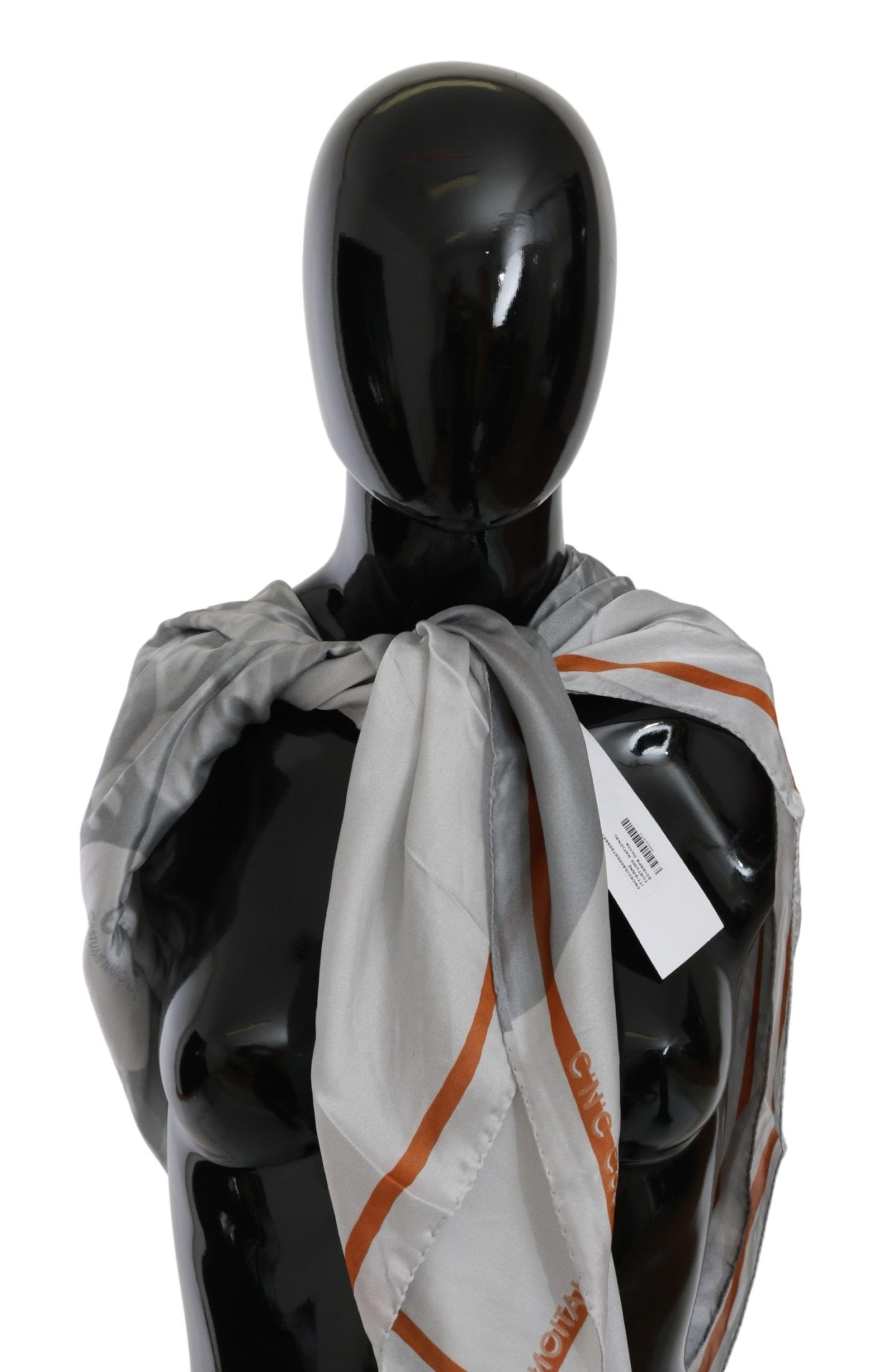 Costume National Grauer orangefarbener Seiden-Foulard-Wickeltuch