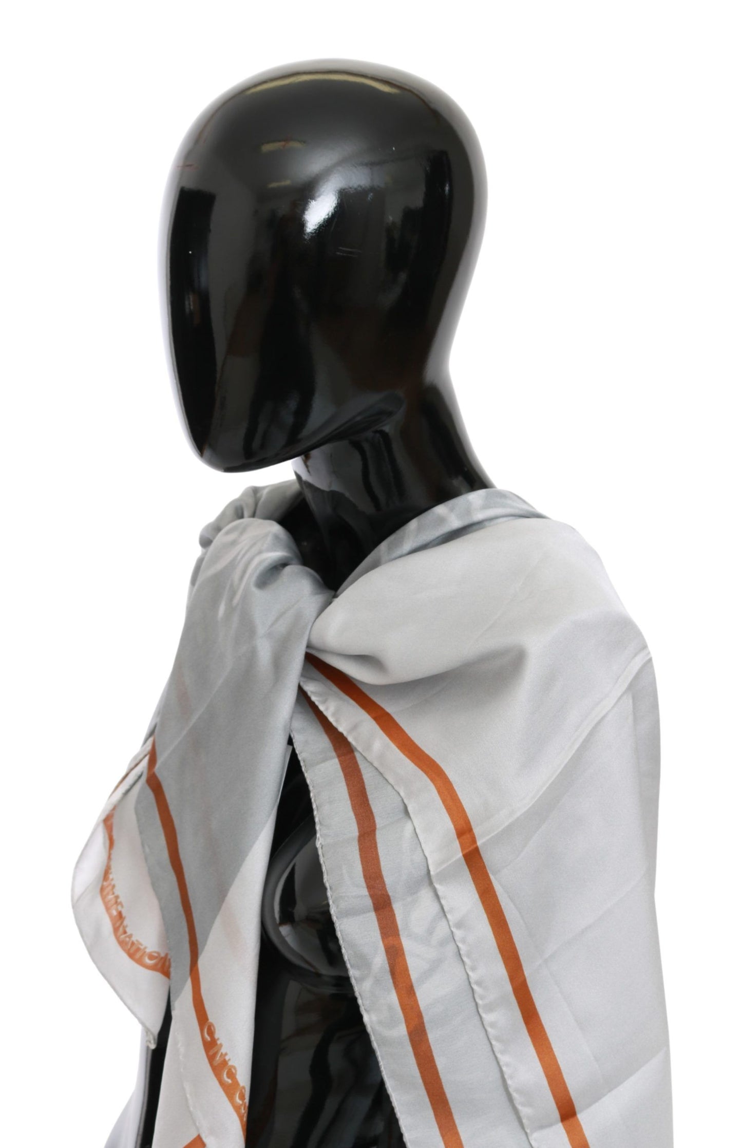 Costume National Grauer Roter Seidenschal Foulard Wickelschal