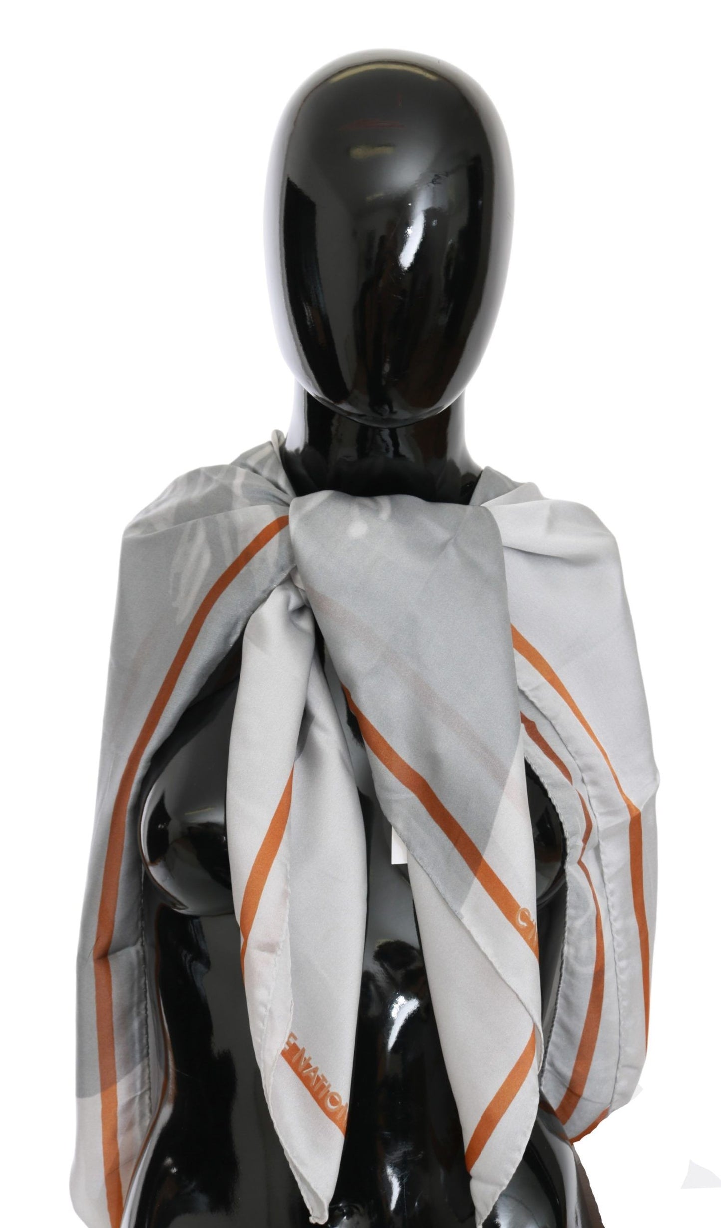 Costume National Grauer Roter Seidenschal Foulard Wickelschal