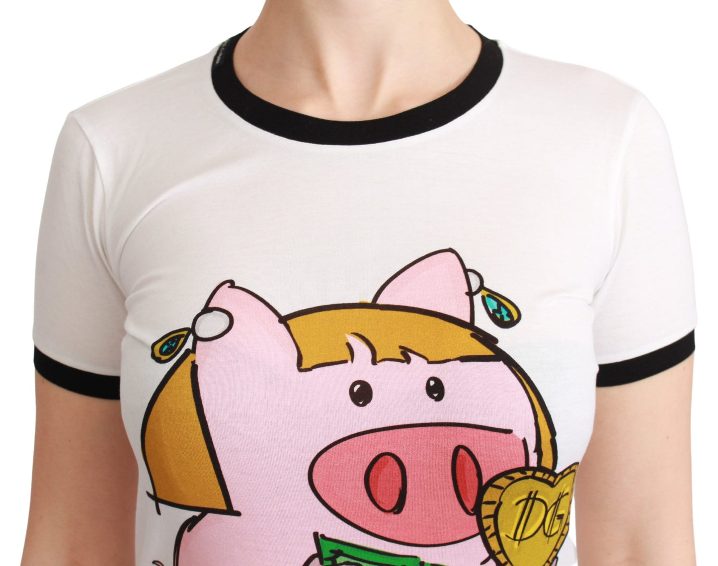 Dolce & Gabbana Weißes YEAR OF THE PIG Top Baumwoll-T-Shirt