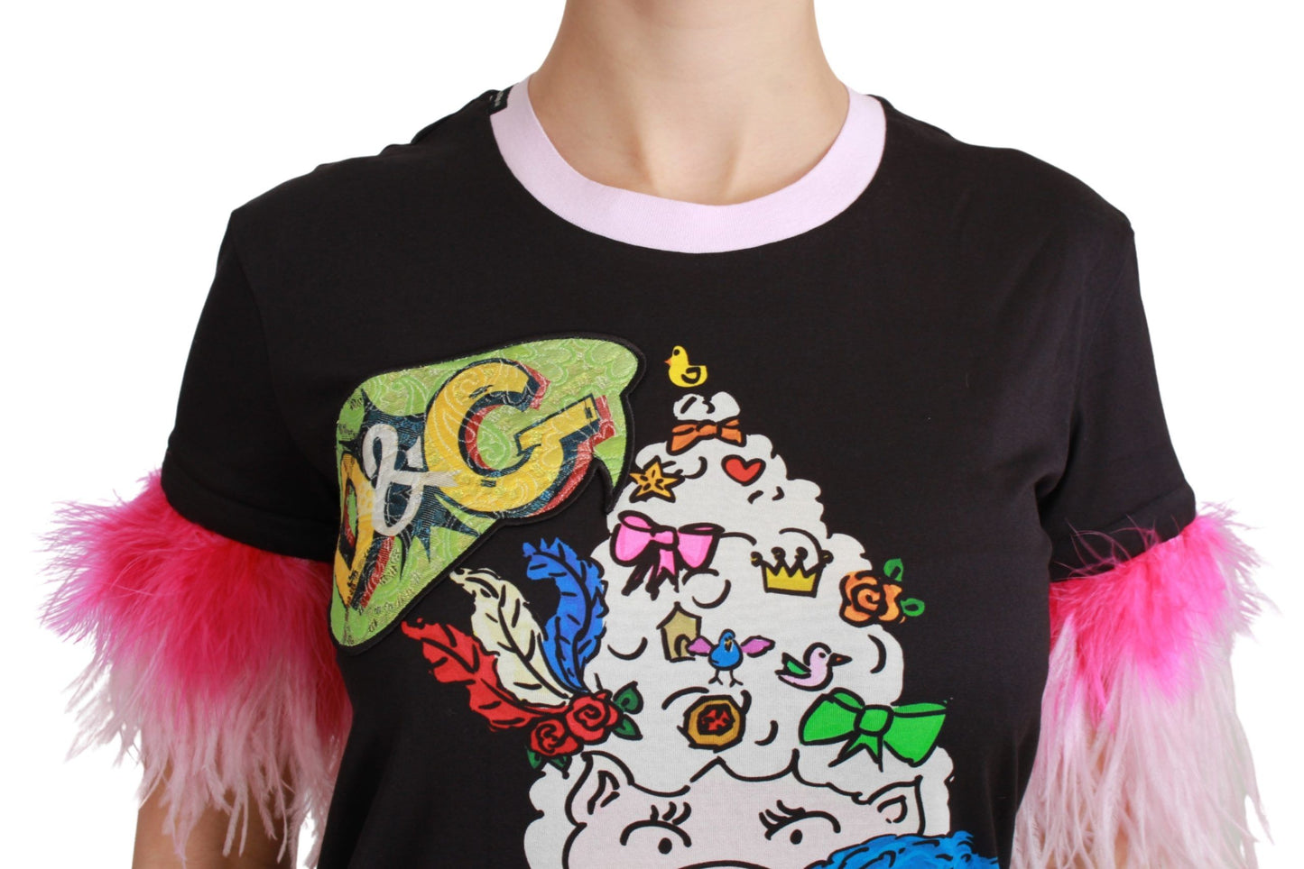 Dolce & Gabbana Schwarzes YEAR OF THE PIG Top Baumwoll-T-Shirt