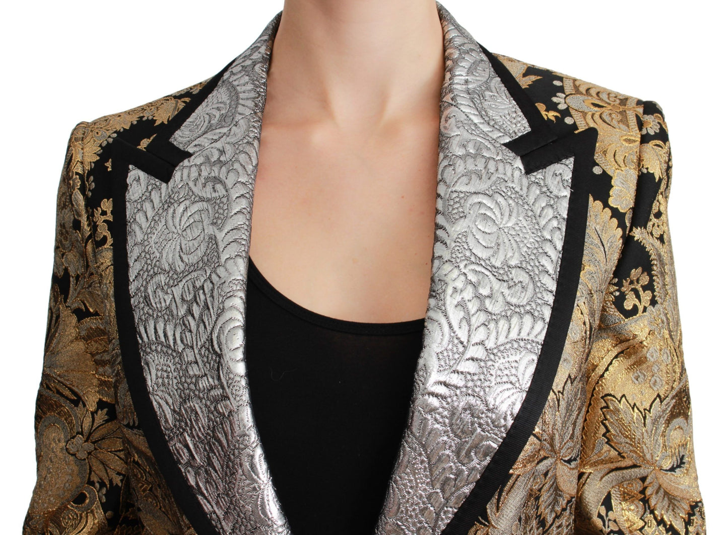 Dolce & Gabbana Schwarz-Gold Jacquard Blazer Jacke