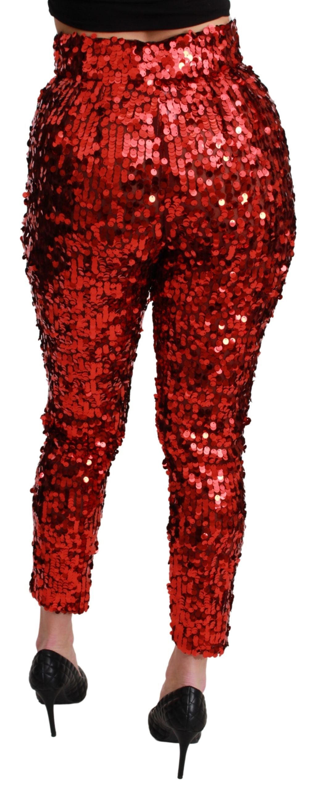 Dolce & Gabbana Rote, paillettenbesetzte Cropped Pants Hose