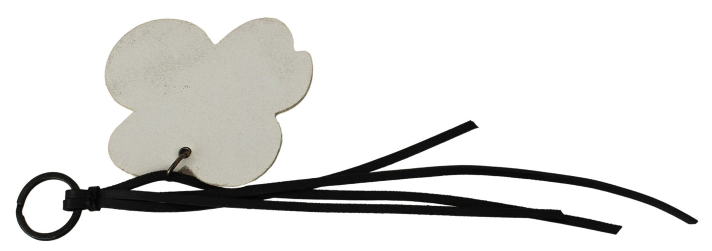 Costume National Weißes Leder Schmetterling Logo Schlüsselanhänger C'N'C Schlüsselanhänger