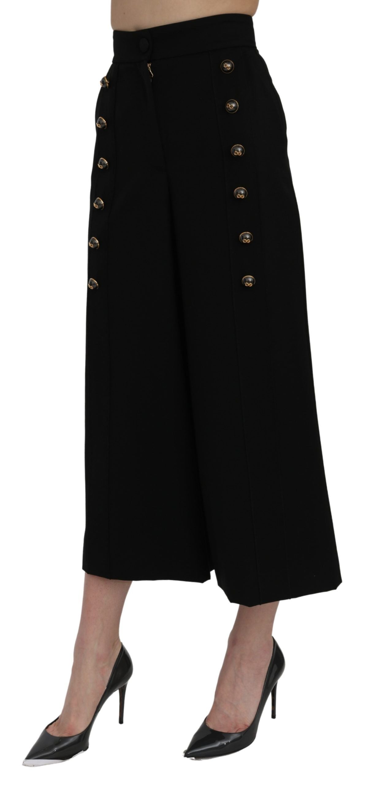 Dolce & Gabbana Schwarze Hose mit hoher Taille und weitem Bein