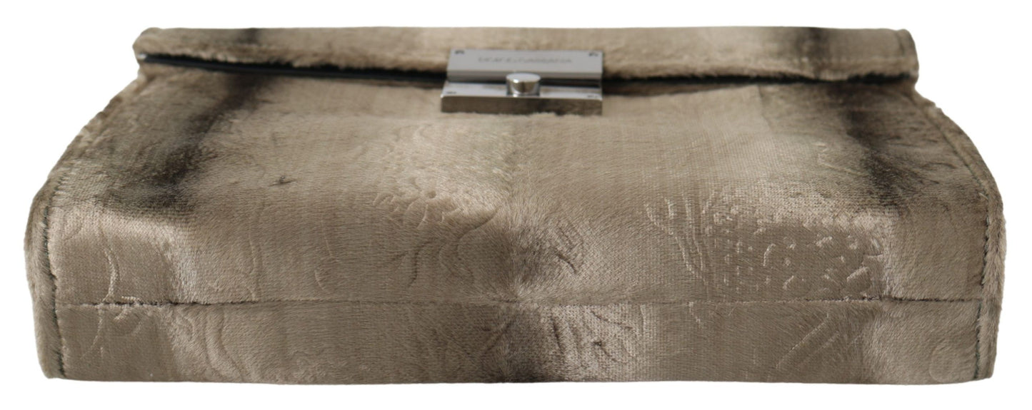 Dolce & Gabbana Beige Samt Floral Leder Männer Dokument Aktentasche