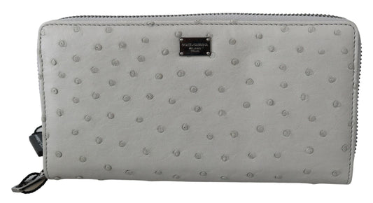 Dolce & Gabbana Weißes Straußenleder Continental Herren Clutch Wallet