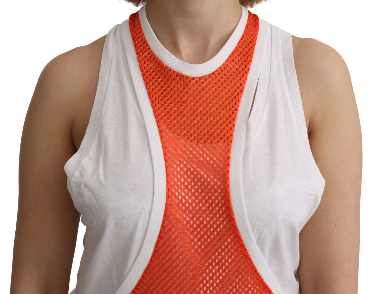 Dsquared² Orange Weißer Rundhalsausschnitt Ärmelloses Tank-T-Shirt Kleid Top