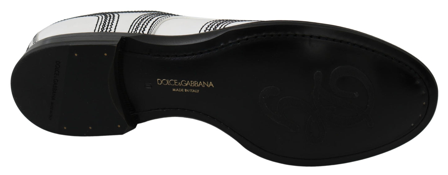 Dolce & Gabbana Weiße Leder Derby Formal Schwarze Spitzenschuhe