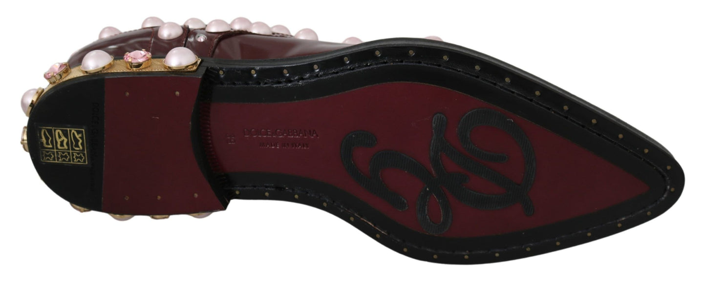 Dolce & Gabbana Bordeaux Leder Kristall Perlen Formelle Schuhe