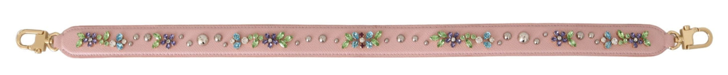 Dolce & Gabbana Rosa Leder Crystal Stud Accessoire Schulterriemen