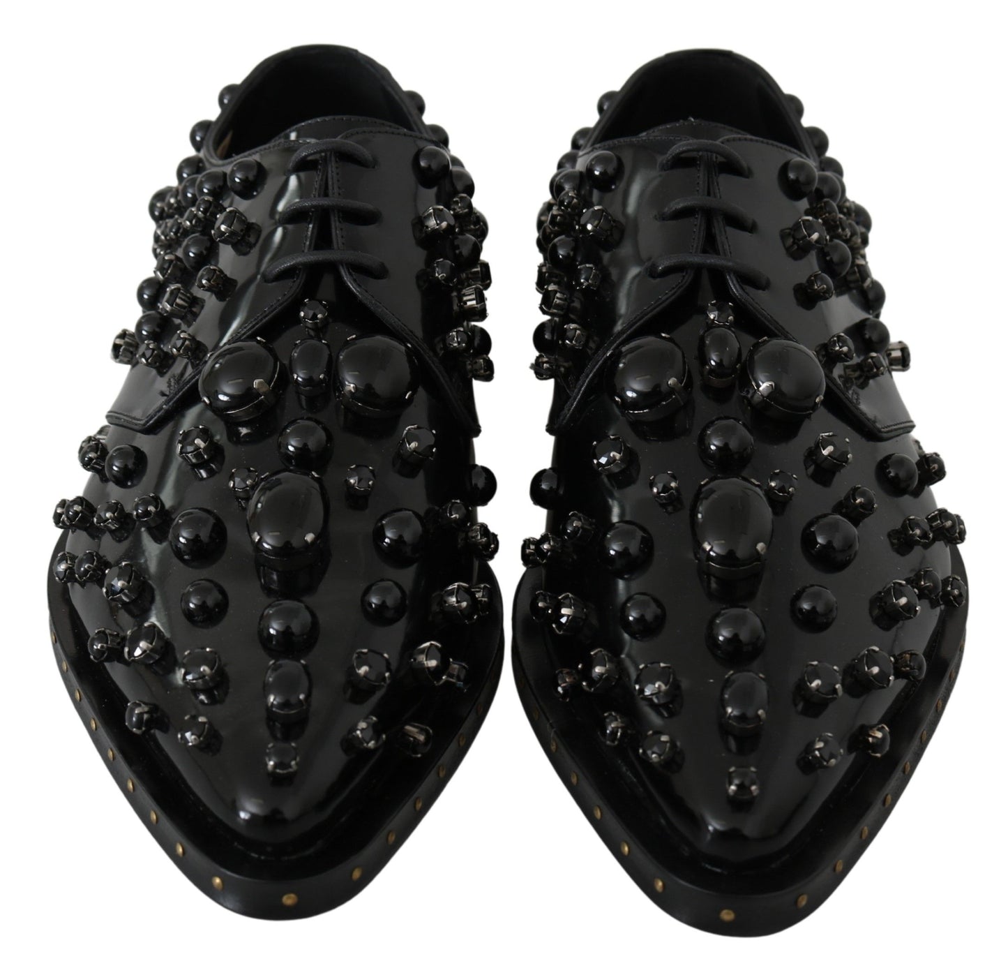 Dolce & Gabbana Schwarz Leder Kristalle Kleid Broque Schuhe