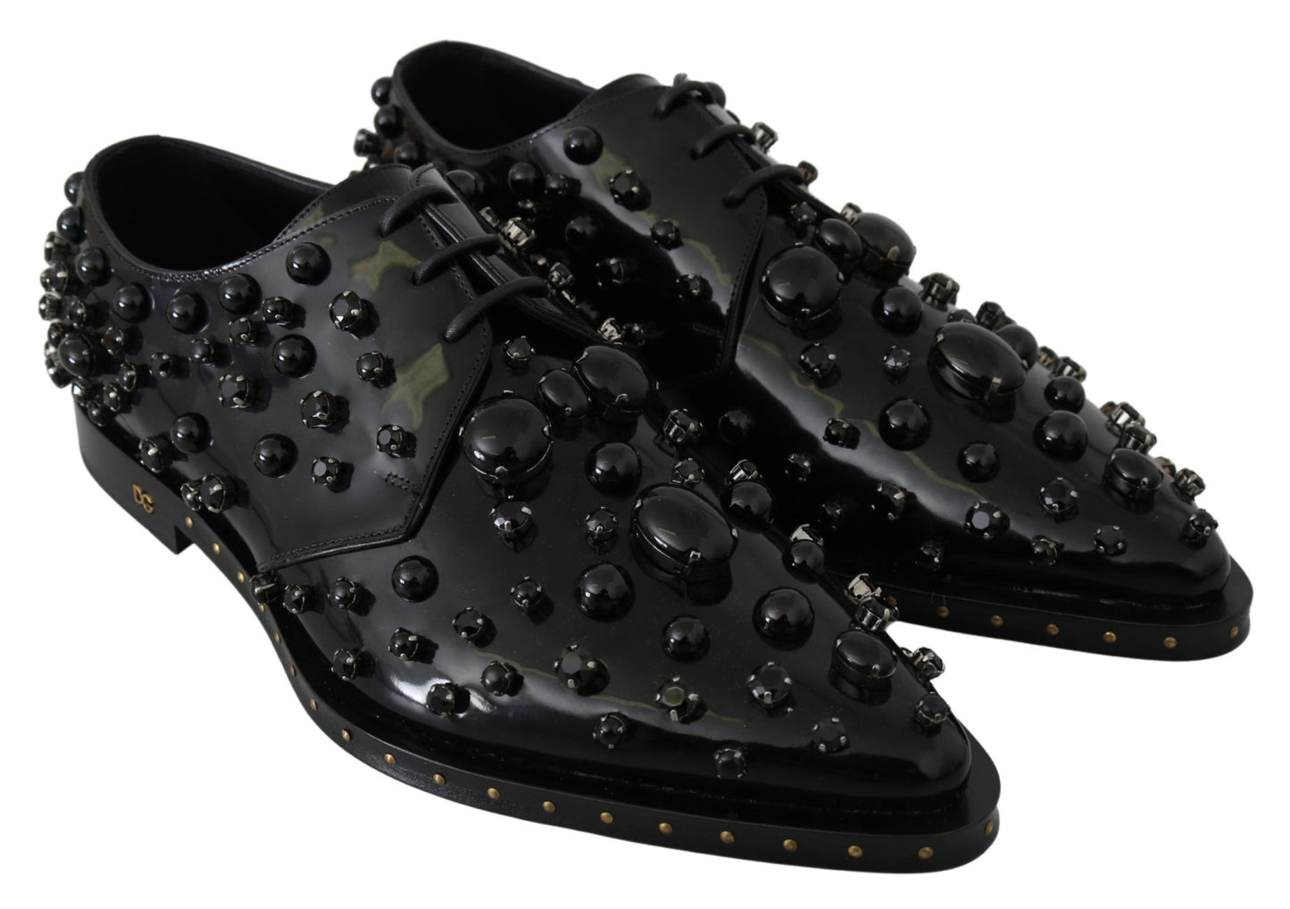 Dolce & Gabbana Schwarz Leder Kristalle Kleid Broque Schuhe