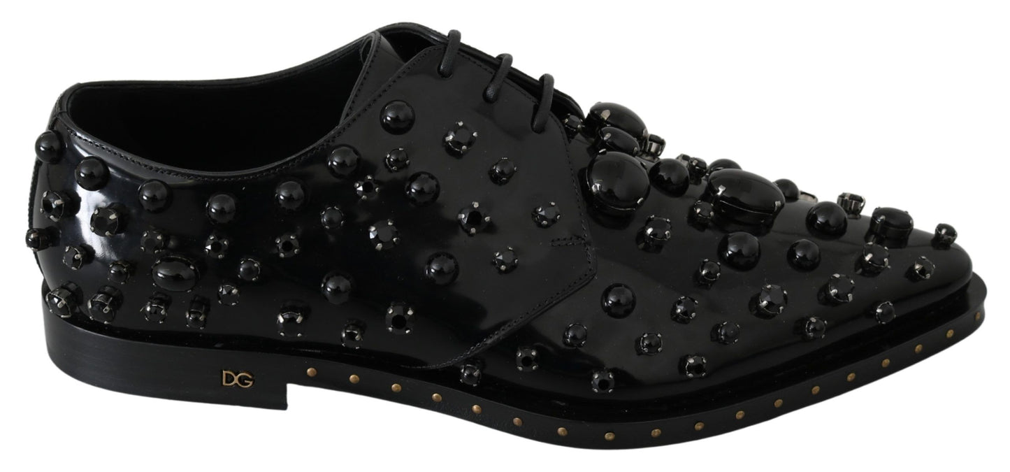 Dolce & Gabbana Schwarz Leder Kristalle Kleid Broque Schuhe