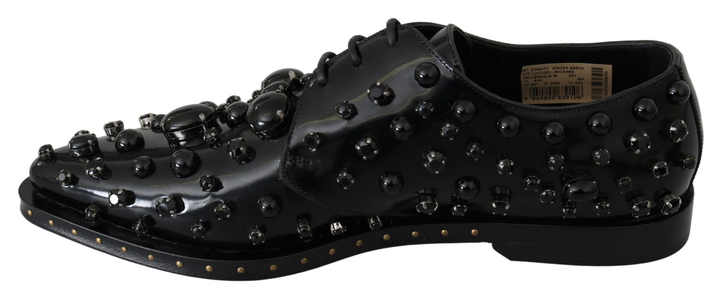 Dolce & Gabbana Schwarz Leder Kristalle Kleid Broque Schuhe
