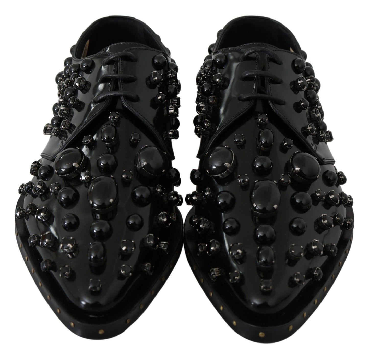 Dolce & Gabbana Schwarz Leder Kristalle Kleid Broque Schuhe