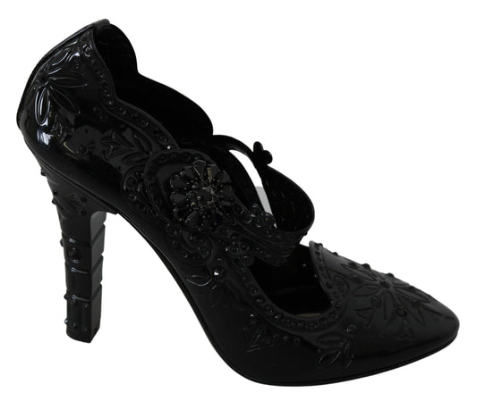 Dolce & Gabbana Schwarz Floral Kristall CINDERELLA Heels Schuhe