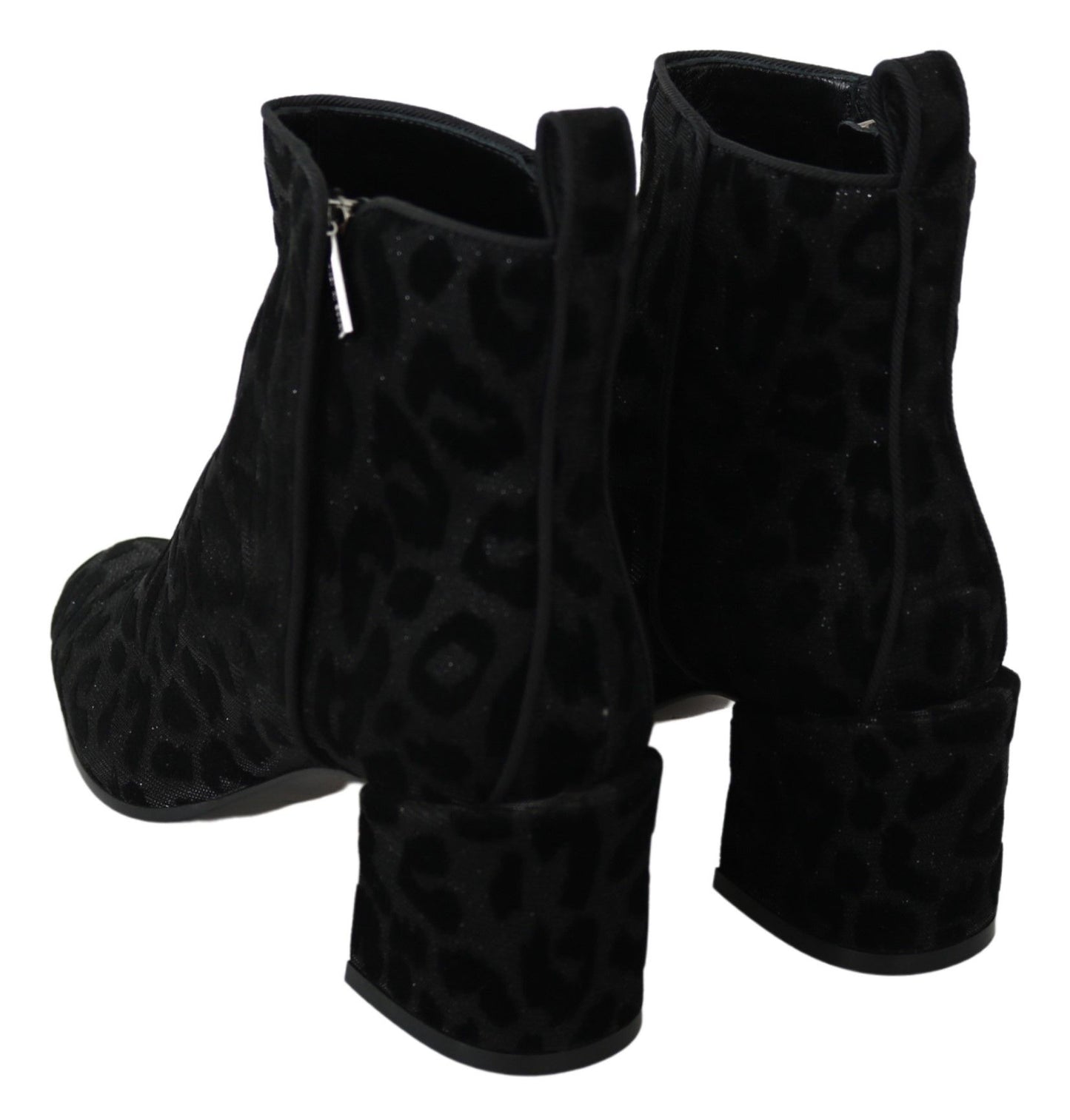 Dolce & Gabbana Schwarzer Leopard Kurze Stiefel Schuhe mit Reißverschluss