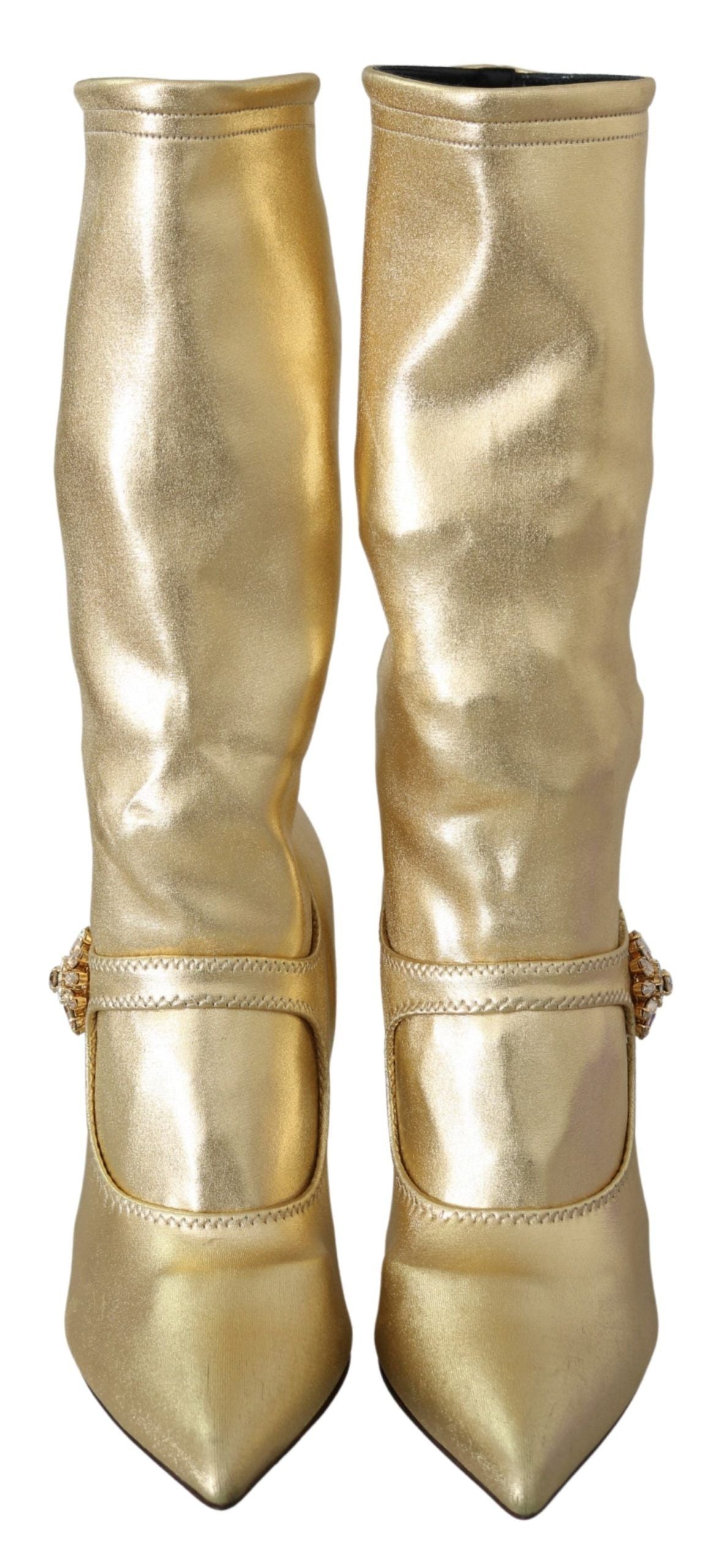Dolce & Gabbana Gold Strassstiefel Socken Schuhe