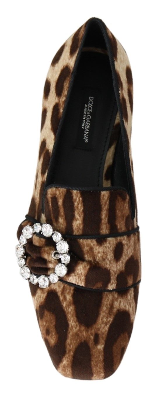 Dolce & Gabbana Braun Leopard Print Kristalle Loafers Flats Schuhe