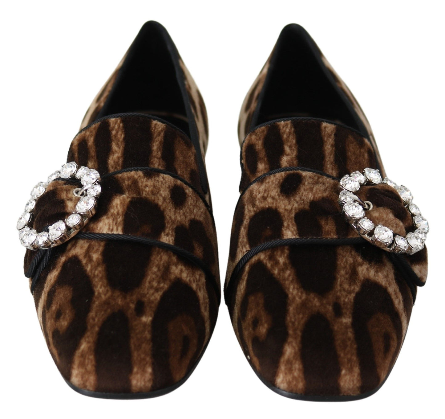Dolce & Gabbana Braun Leopard Print Kristalle Loafers Flats Schuhe