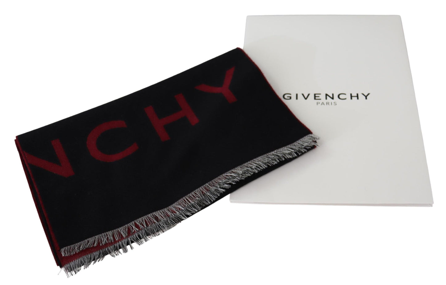 Givenchy Schwarz Rot Wolle Unisex Winter Warm Wrap Schal Schal
